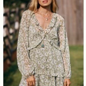 Anthropologie Green Floral Blouse